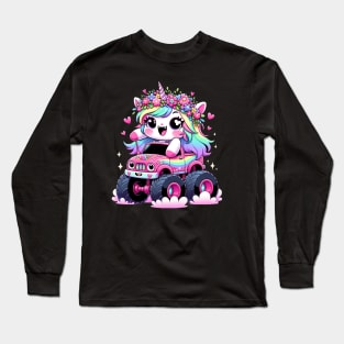 Monster Truck Unicorn Birthday Party Monster Truck kids Girl Long Sleeve T-Shirt